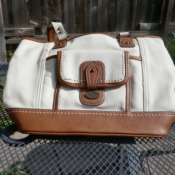 BOC Born Concept Tote Shoulder Purse Cream Brown Pebbled Vinyl - Picture 1 of 16